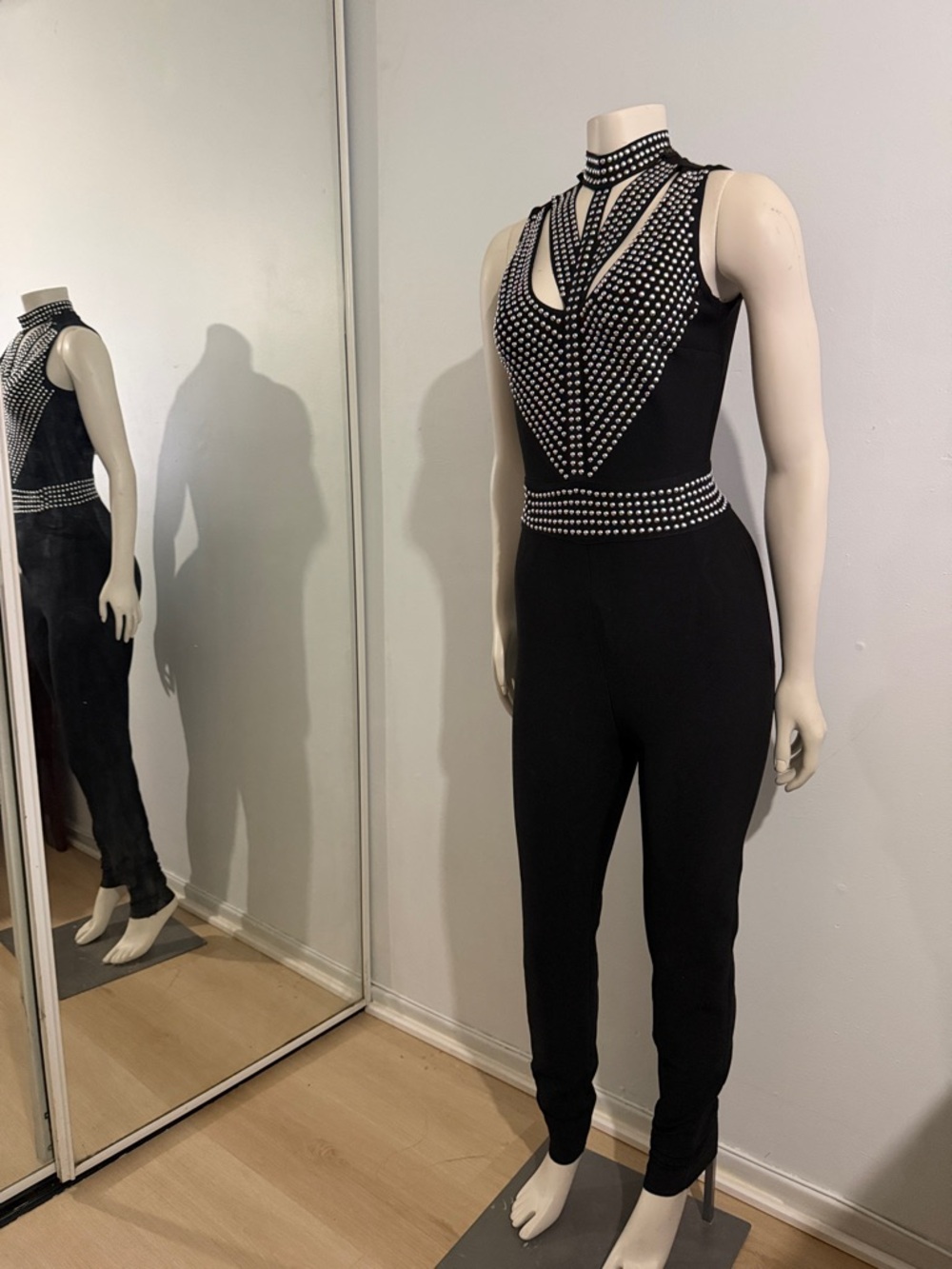 Fashion Nova Black Studded Sleeveless Jumpsuit